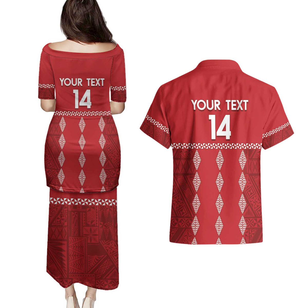 Custom Tonga Rugby 2024 Couples Matching Puletasi and Hawaiian Shirt Go Champions Ikale Tahi Ngatu Pattern LT14 - Polynesian Pride