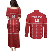 Custom Tonga Rugby 2024 Couples Matching Puletasi and Long Sleeve Button Shirt Go Champions Ikale Tahi Ngatu Pattern LT14 - Polynesian Pride