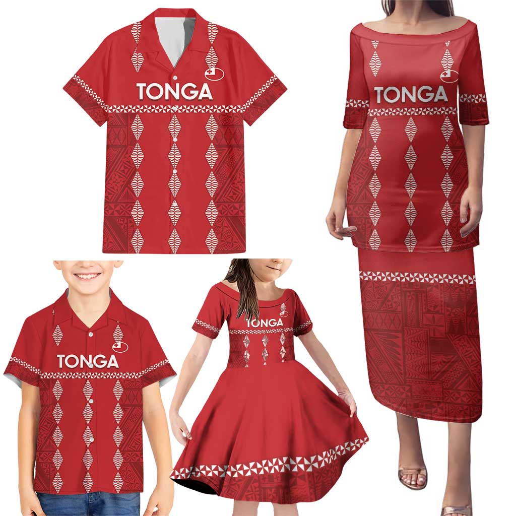 Custom Tonga Rugby 2024 Family Matching Puletasi and Hawaiian Shirt Go Champions Ikale Tahi Ngatu Pattern LT14 - Polynesian Pride