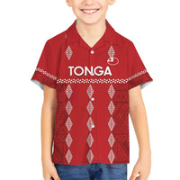 Custom Tonga Rugby 2024 Family Matching Puletasi and Hawaiian Shirt Go Champions Ikale Tahi Ngatu Pattern LT14 Son's Shirt Red - Polynesian Pride