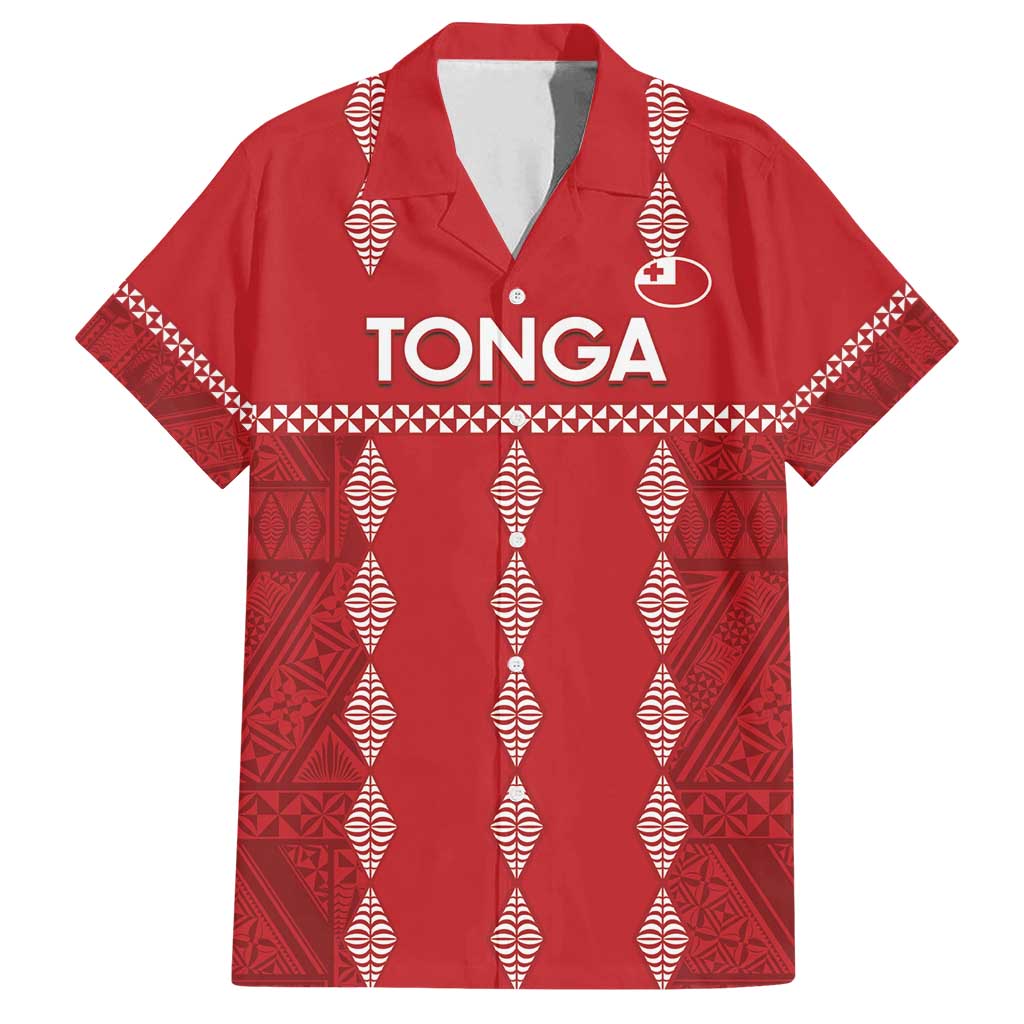 Custom Tonga Rugby 2024 Family Matching Summer Maxi Dress and Hawaiian Shirt Go Champions Ikale Tahi Ngatu Pattern LT14 Dad's Shirt - Short Sleeve Red - Polynesian Pride