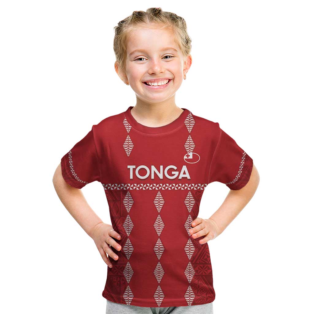 Custom Tonga Rugby 2024 Kid T Shirt Go Champions Ikale Tahi Ngatu Pattern