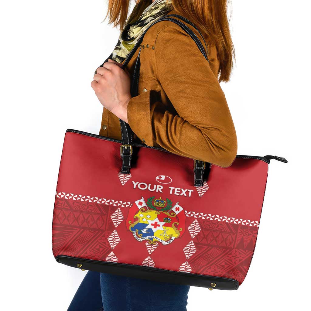 Custom Tonga Rugby 2024 Leather Tote Bag Go Champions Ikale Tahi Ngatu Pattern LT14 Red - Polynesian Pride