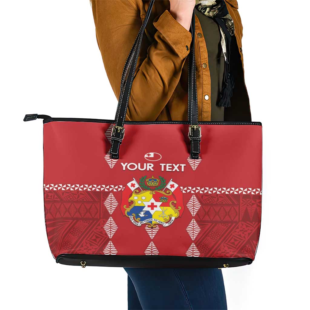 Custom Tonga Rugby 2024 Leather Tote Bag Go Champions Ikale Tahi Ngatu Pattern LT14 - Polynesian Pride