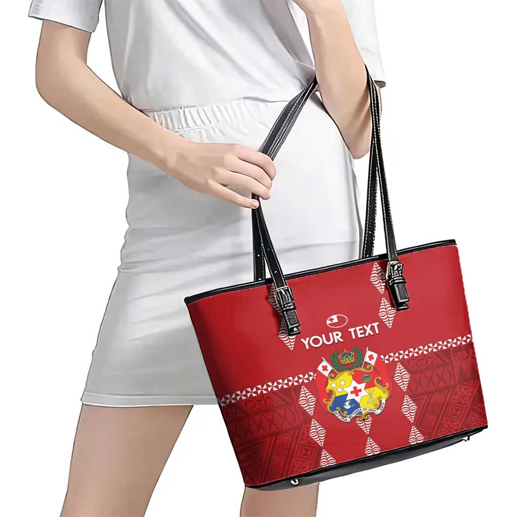 Custom Tonga Rugby 2024 Leather Tote Bag Go Champions Ikale Tahi Ngatu Pattern LT14 - Polynesian Pride