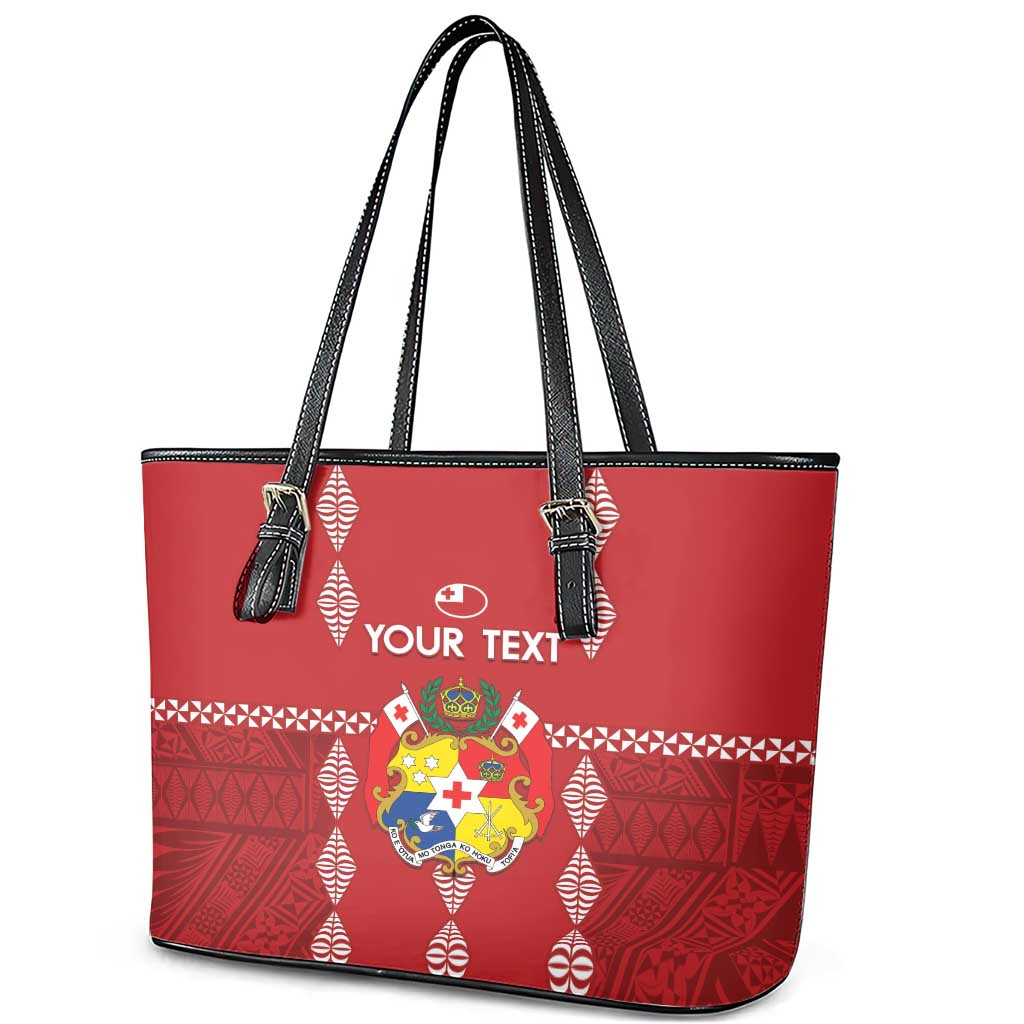 Custom Tonga Rugby 2024 Leather Tote Bag Go Champions Ikale Tahi Ngatu Pattern LT14 - Polynesian Pride