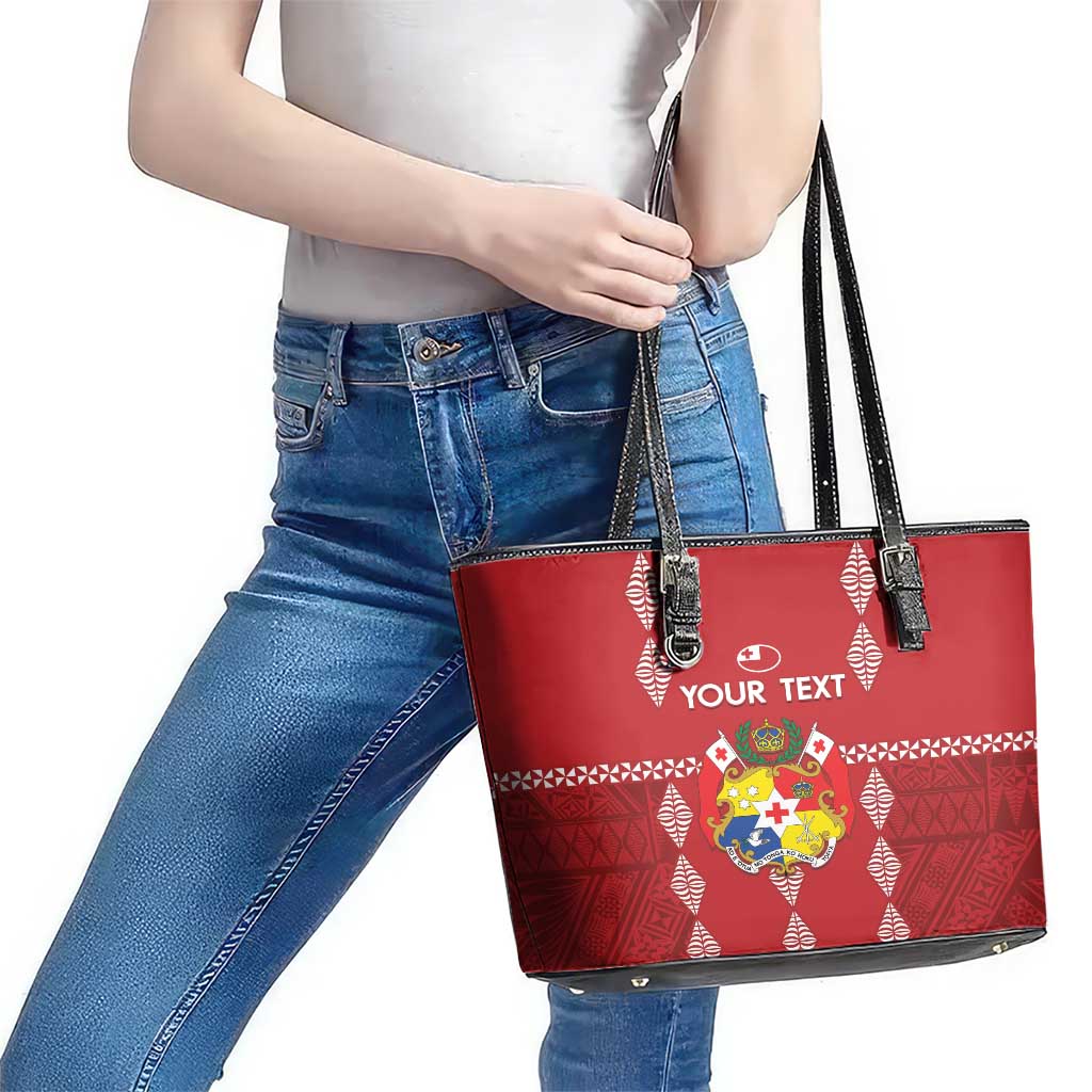 Custom Tonga Rugby 2024 Leather Tote Bag Go Champions Ikale Tahi Ngatu Pattern LT14 - Polynesian Pride