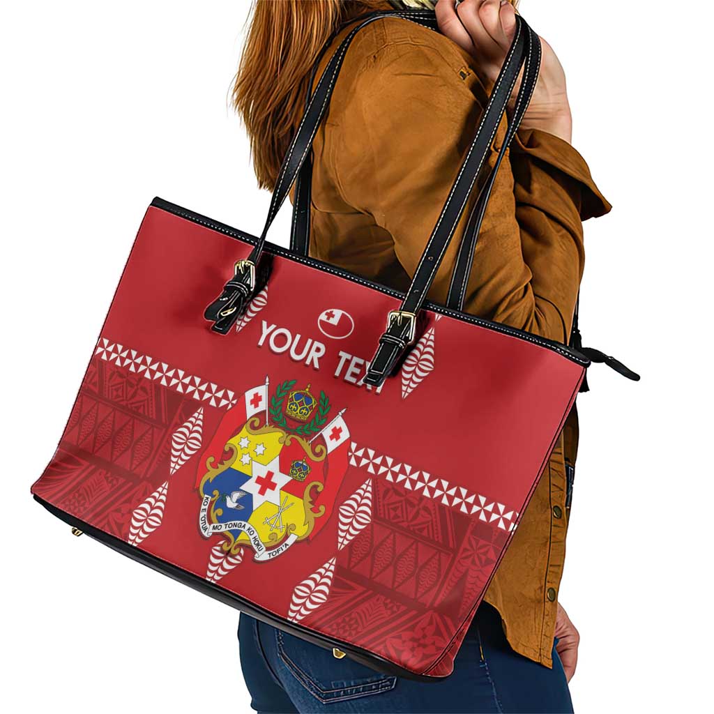 Custom Tonga Rugby 2024 Leather Tote Bag Go Champions Ikale Tahi Ngatu Pattern LT14 - Polynesian Pride