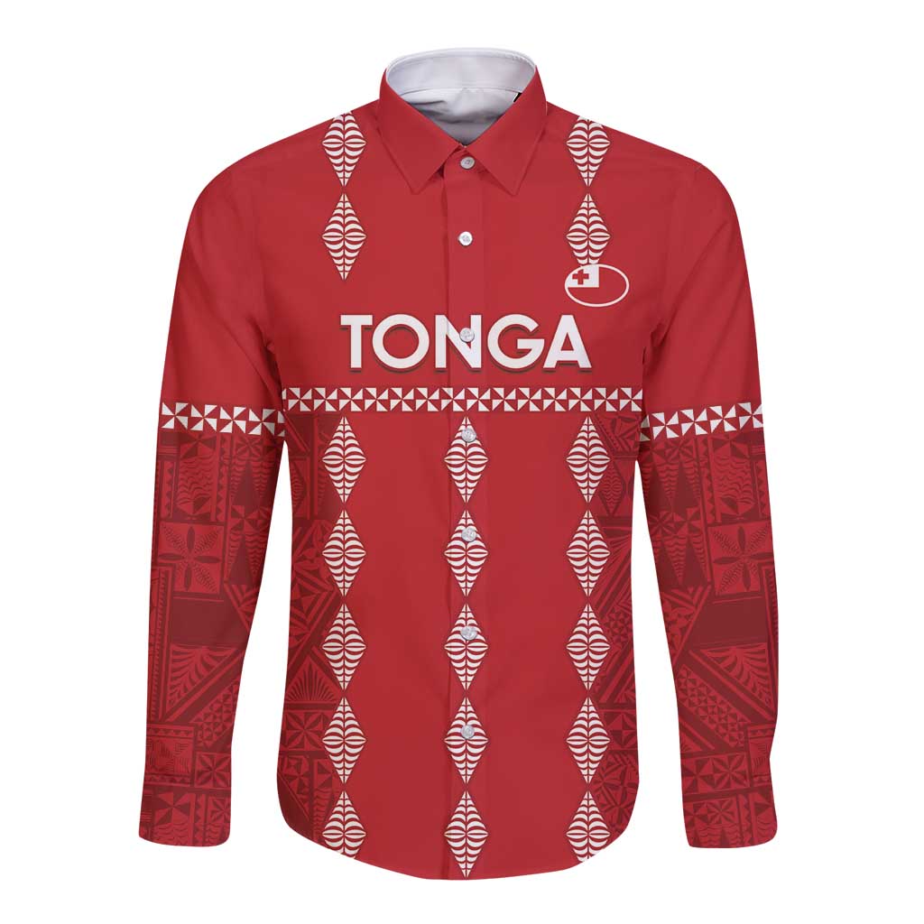 Custom Tonga Rugby 2024 Long Sleeve Button Shirt Go Champions Ikale Tahi Ngatu Pattern