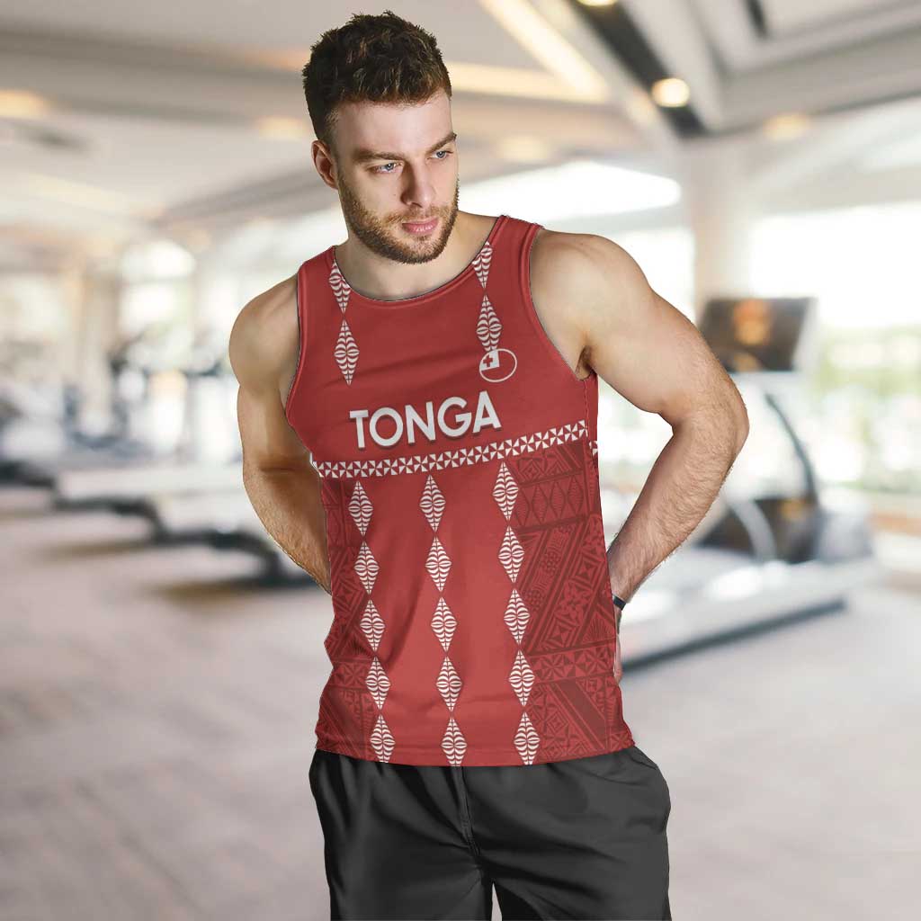 Custom Tonga Rugby 2024 Men Tank Top Go Champions Ikale Tahi Ngatu Pattern LT14 Red - Polynesian Pride