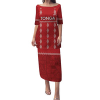 Custom Tonga Rugby 2024 Puletasi Go Champions Ikale Tahi Ngatu Pattern LT14 Long Dress Red - Polynesian Pride