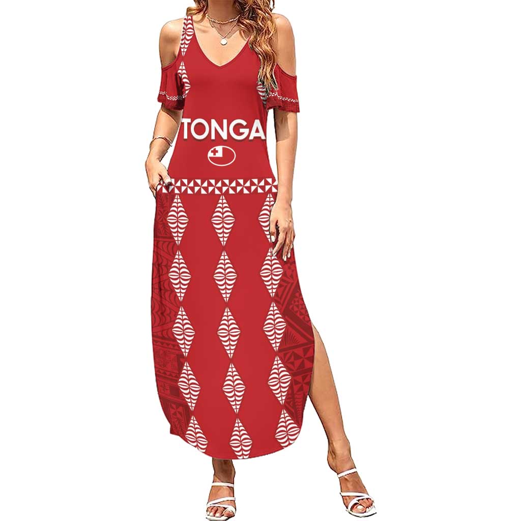 Custom Tonga Rugby 2024 Summer Maxi Dress Go Champions Ikale Tahi Ngatu Pattern LT14 Women Red - Polynesian Pride
