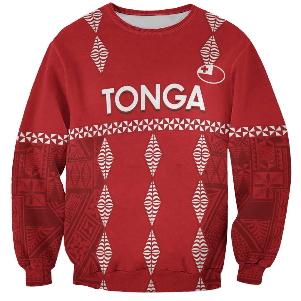 Custom Tonga Rugby 2024 Sweatshirt Go Champions Ikale Tahi Ngatu Pattern