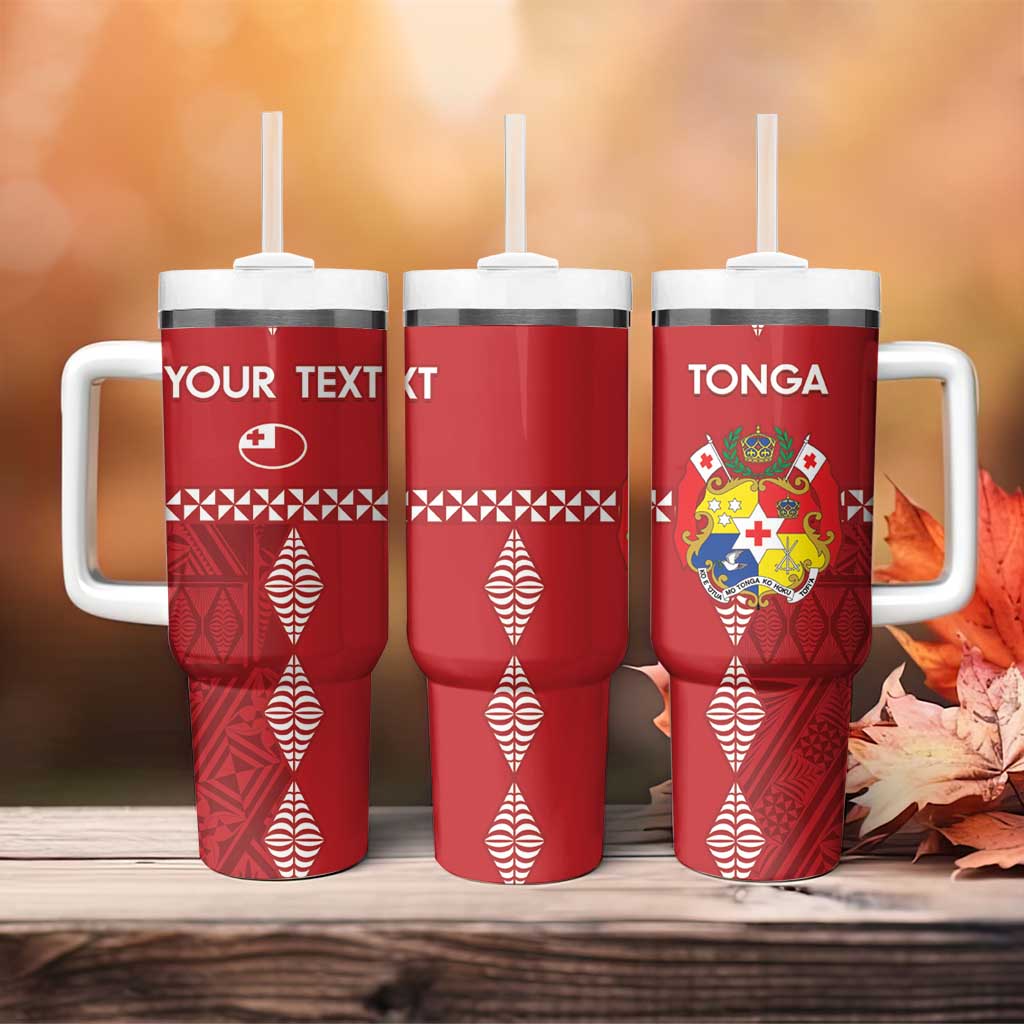 Custom Tonga Rugby 2024 Tumbler With Handle Go Champions Ikale Tahi Ngatu Pattern LT14 - Polynesian Pride