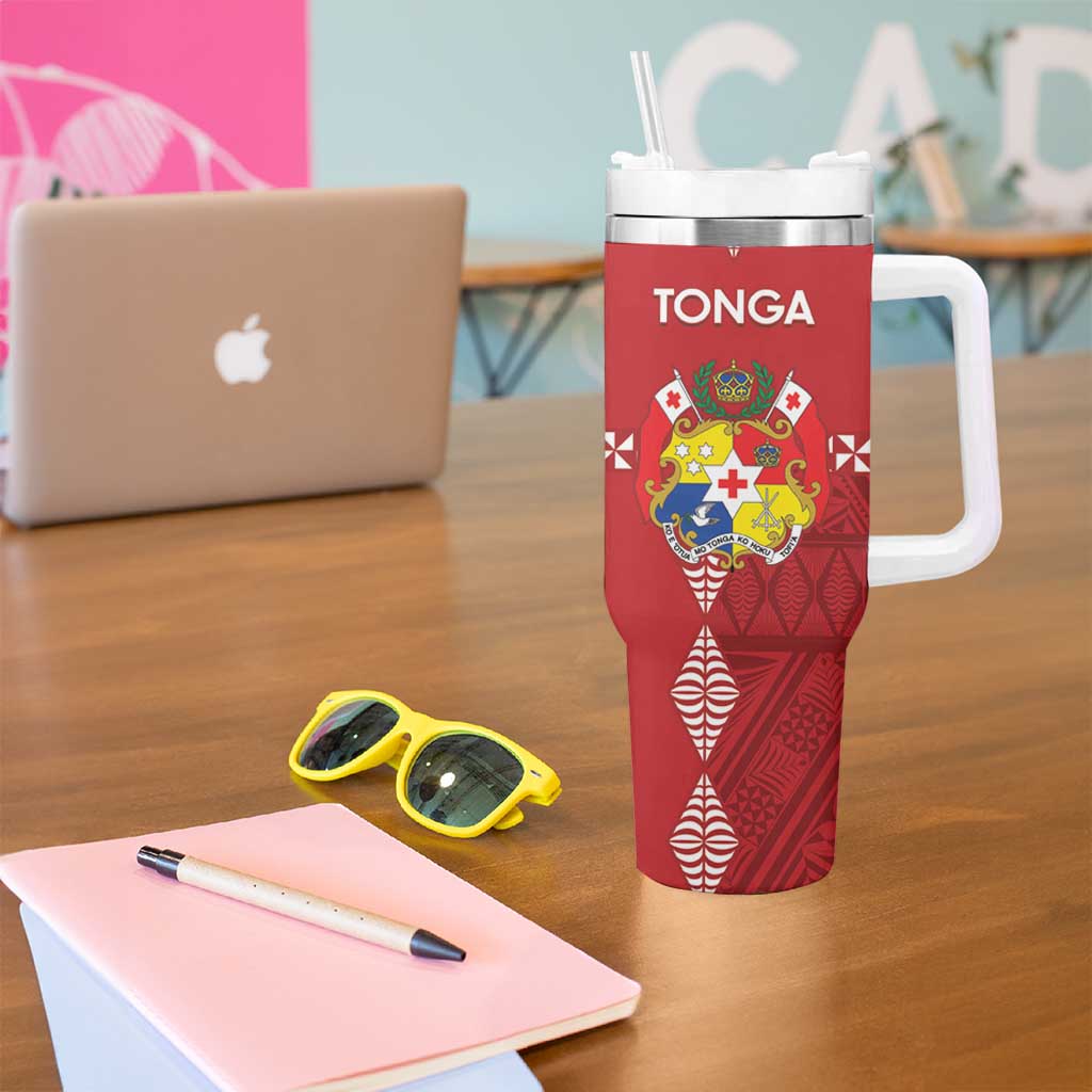 Custom Tonga Rugby 2024 Tumbler With Handle Go Champions Ikale Tahi Ngatu Pattern LT14 - Polynesian Pride