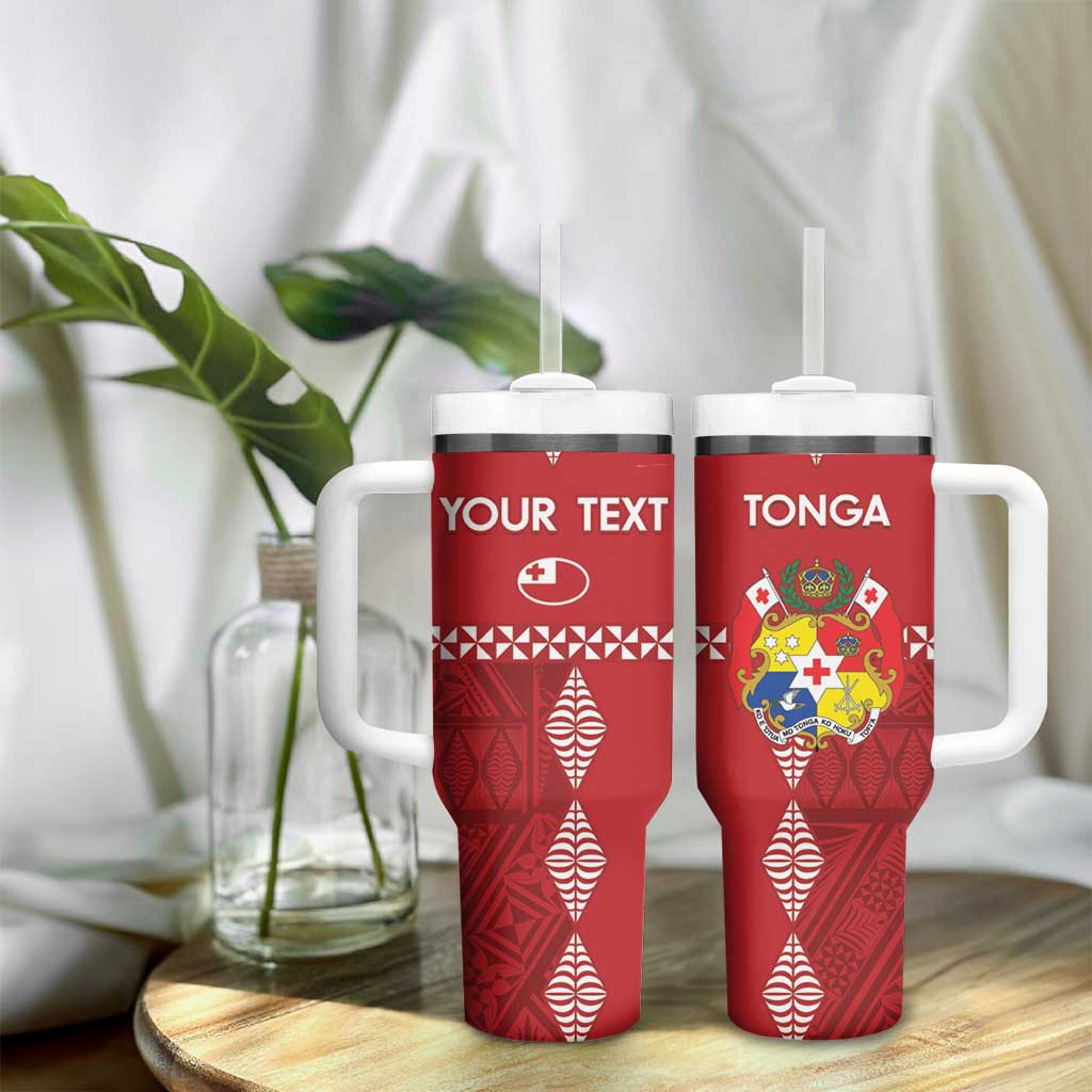 Custom Tonga Rugby 2024 Tumbler With Handle Go Champions Ikale Tahi Ngatu Pattern LT14 - Polynesian Pride