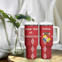 Custom Tonga Rugby 2024 Tumbler With Handle Go Champions Ikale Tahi Ngatu Pattern LT14 - Polynesian Pride