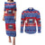 Personalised Samoa Christmas Couples Matching Puletasi Dress and Long Sleeve Button Shirts Samoan Coat Of Arms Manuia Le Kirisimas LT14 Blue - Polynesian Pride