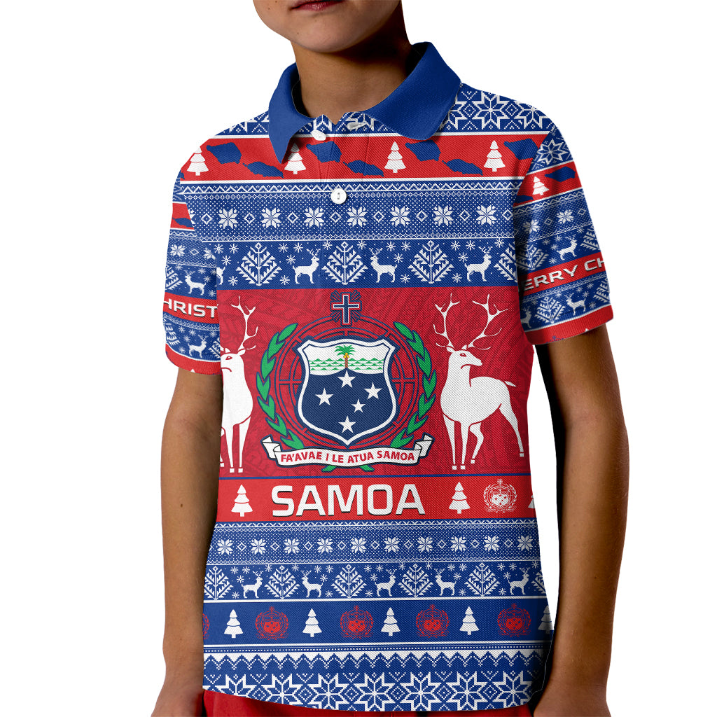Personalised Samoa Christmas Kid Polo Shirt Samoan Coat Of Arms Manuia Le Kirisimas LT14 Kid Blue - Polynesian Pride