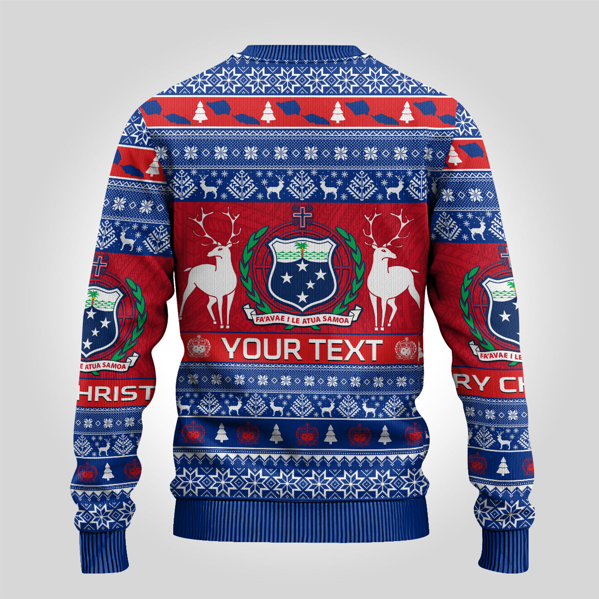 Personalised Samoa Christmas Ugly Christmas Sweater Samoan Coat Of Arms Manuia Le Kirisimas LT14 - Polynesian Pride