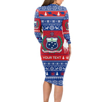 Personalised Samoa Christmas Long Sleeve Bodycon Dress Samoan Coat Of Arms Manuia Le Kirisimas LT14 - Polynesian Pride