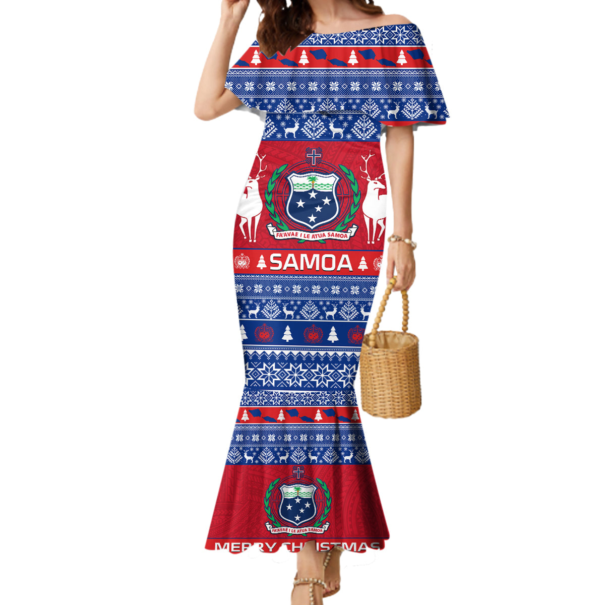 Personalised Samoa Christmas Mermaid Dress Samoan Coat Of Arms Manuia Le Kirisimas LT14 Women Blue - Polynesian Pride