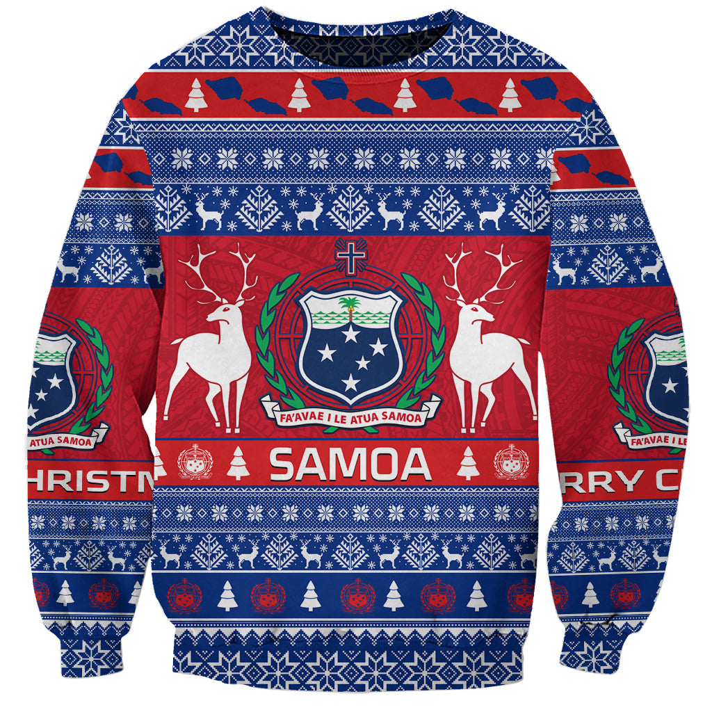 Personalised Samoa Christmas Sweatshirt Samoan Coat Of Arms Manuia Le Kirisimas LT14 Unisex Blue - Polynesian Pride