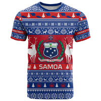 Personalised Samoa Christmas T Shirt Samoan Coat Of Arms Manuia Le Kirisimas LT14 Blue - Polynesian Pride