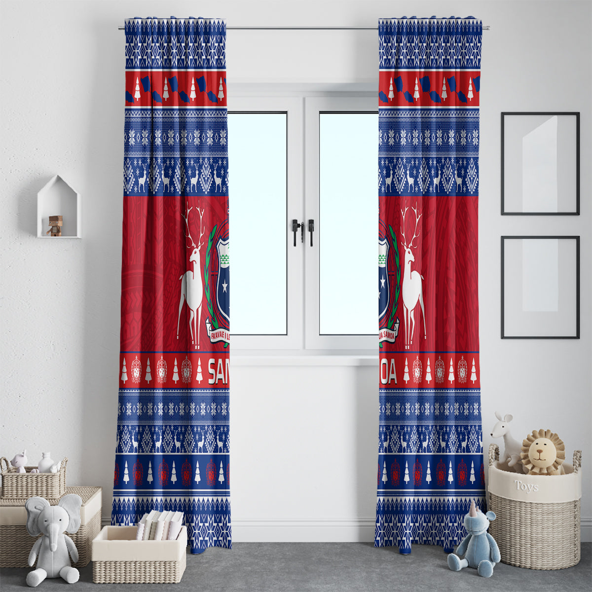 Personalised Samoa Christmas Window Curtain Samoan Coat Of Arms Manuia Le Kirisimas LT14 - Polynesian Pride