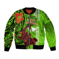 Personalised Hawaii Christmas Bomber Jacket Mele Kalikimaka Kakau Polynesian Shark Tattoo LT14 Unisex Green - Polynesian Pride