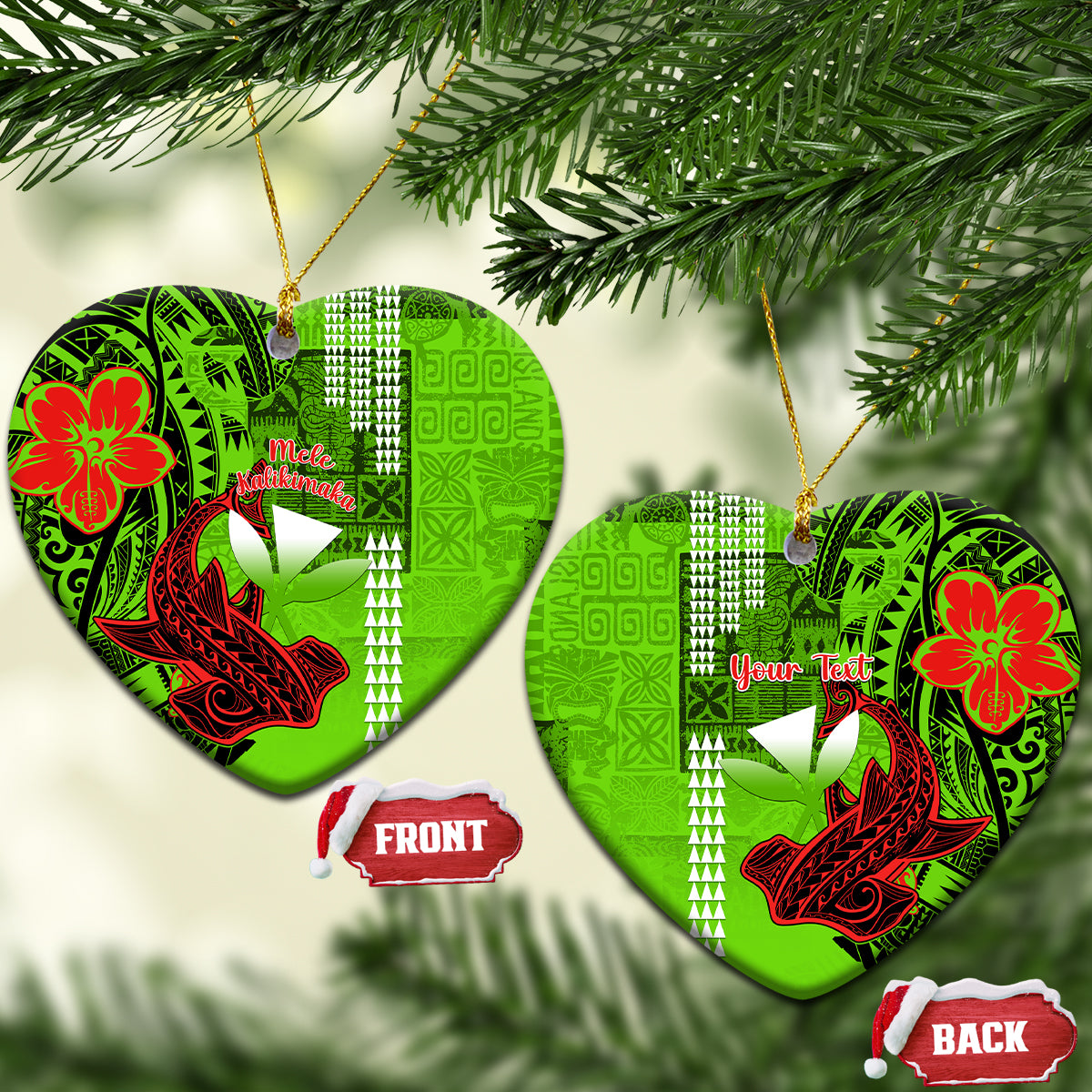 Personalised Hawaii Christmas Ceramic Ornament Mele Kalikimaka Kakau Polynesian Shark Tattoo LT14 - Polynesian Pride