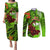 Personalised Hawaii Christmas Couples Matching Puletasi Dress and Long Sleeve Button Shirts Mele Kalikimaka Kakau Polynesian Shark Tattoo LT14 Green - Polynesian Pride