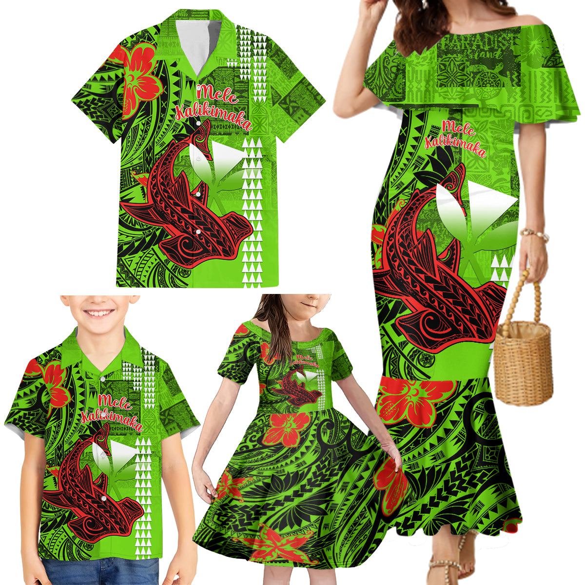 Personalised Hawaii Christmas Family Matching Mermaid Dress and Hawaiian Shirt Mele Kalikimaka Kakau Polynesian Shark Tattoo LT14 - Polynesian Pride