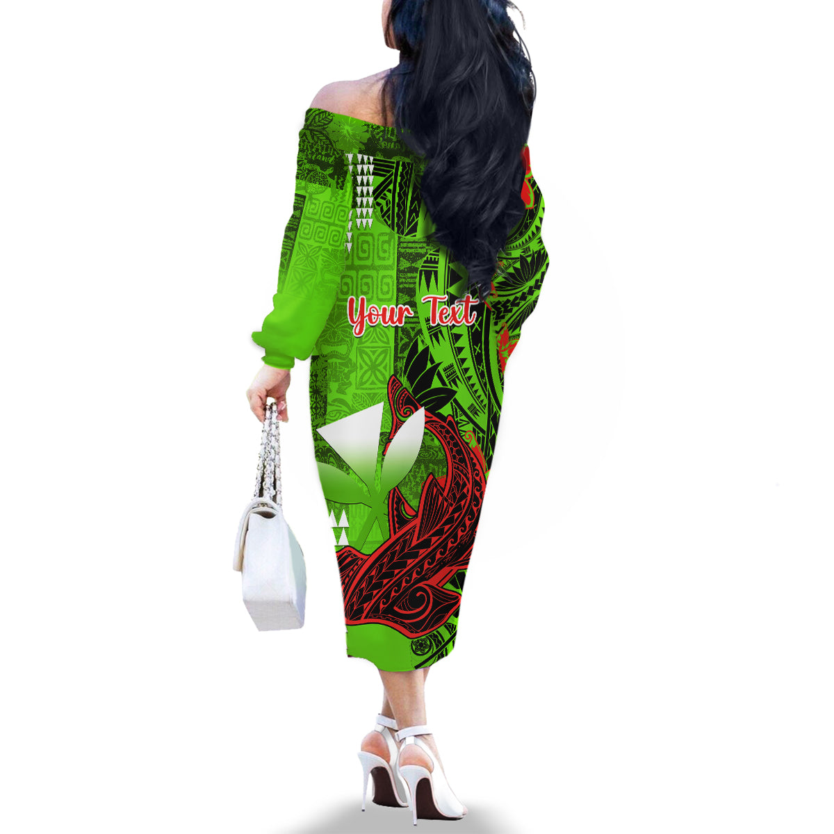 Personalised Hawaii Christmas Family Matching Off Shoulder Long Sleeve Dress and Hawaiian Shirt Mele Kalikimaka Kakau Polynesian Shark Tattoo LT14 - Polynesian Pride