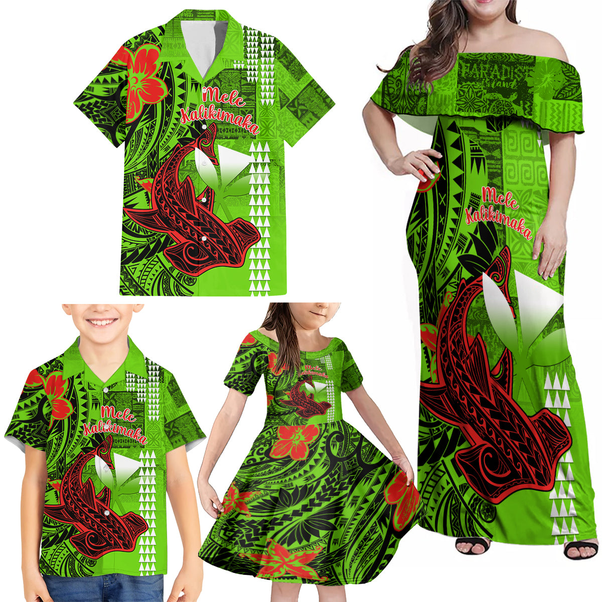 Personalised Hawaii Christmas Family Matching Off Shoulder Maxi Dress and Hawaiian Shirt Mele Kalikimaka Kakau Polynesian Shark Tattoo LT14 - Polynesian Pride