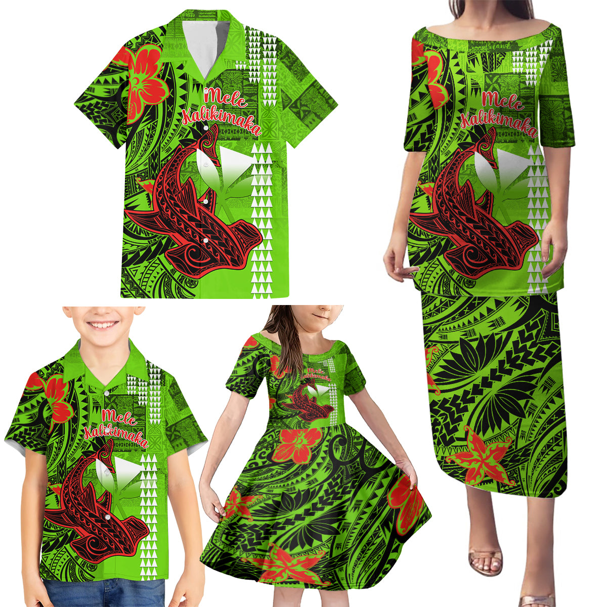 Personalised Hawaii Christmas Family Matching Puletasi Dress and Hawaiian Shirt Mele Kalikimaka Kakau Polynesian Shark Tattoo LT14 - Polynesian Pride