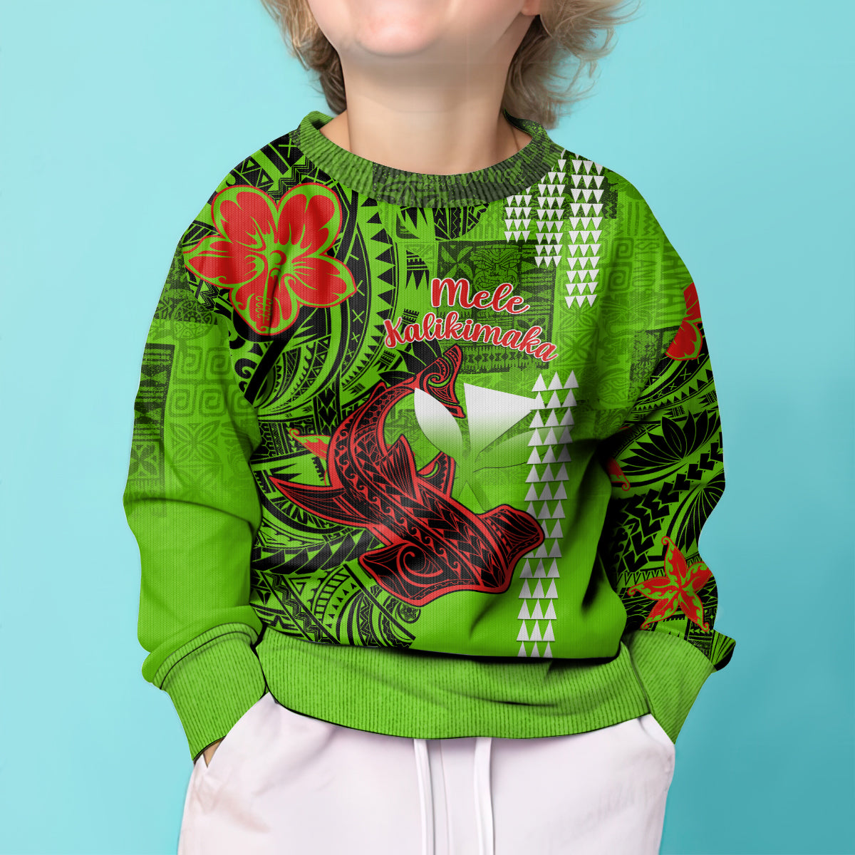 Personalised Hawaii Christmas Kid Ugly Christmas Sweater Mele Kalikimaka Kakau Polynesian Shark Tattoo LT14 - Polynesian Pride