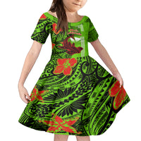 Personalised Hawaii Christmas Kid Short Sleeve Dress Mele Kalikimaka Kakau Polynesian Shark Tattoo LT14 KID Green - Polynesian Pride