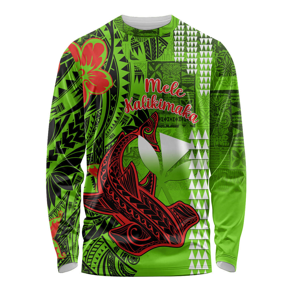 Personalised Hawaii Christmas Long Sleeve Shirt Mele Kalikimaka Kakau Polynesian Shark Tattoo LT14 Unisex Green - Polynesian Pride