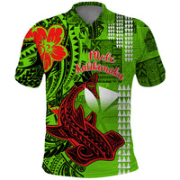 Personalised Hawaii Christmas Polo Shirt Mele Kalikimaka Kakau Polynesian Shark Tattoo LT14 Green - Polynesian Pride