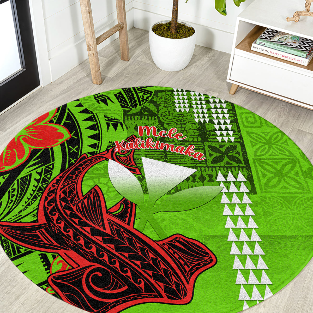 Personalised Hawaii Christmas Round Carpet Mele Kalikimaka Kakau Polynesian Shark Tattoo LT14 Green - Polynesian Pride