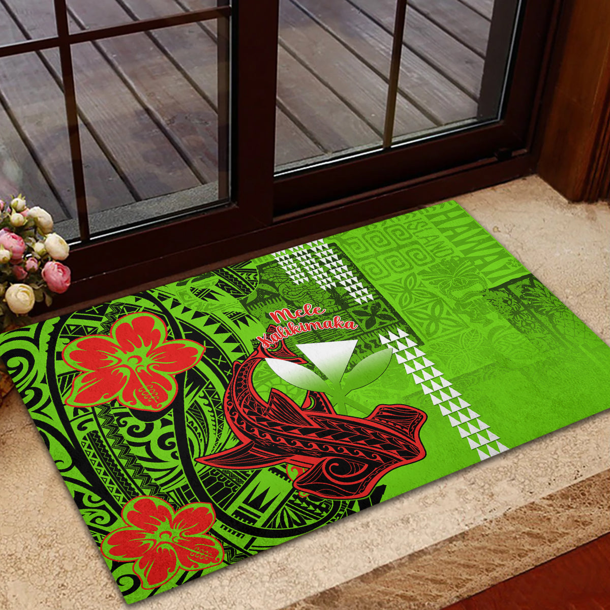 Personalised Hawaii Christmas Rubber Doormat Mele Kalikimaka Kakau Polynesian Shark Tattoo LT14 - Polynesian Pride