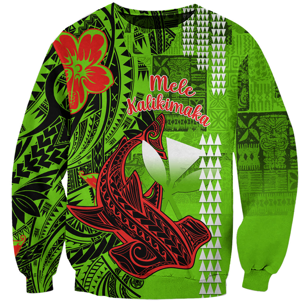 Personalised Hawaii Christmas Sweatshirt Mele Kalikimaka Kakau Polynesian Shark Tattoo LT14 Unisex Green - Polynesian Pride