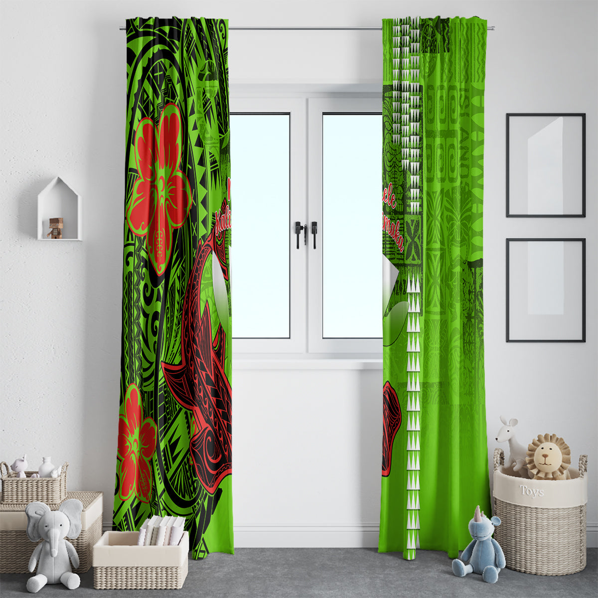 Personalised Hawaii Christmas Window Curtain Mele Kalikimaka Kakau Polynesian Shark Tattoo LT14 - Polynesian Pride