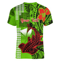 Personalised Hawaii Christmas Women V Neck T Shirt Mele Kalikimaka Kakau Polynesian Shark Tattoo LT14 - Polynesian Pride