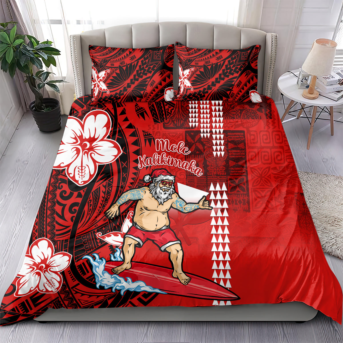 Personalised Hawaii Christmas Bedding Set Mele Kalikimaka Surfing Santa Claus LT14 - Polynesian Pride