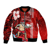 Personalised Hawaii Christmas Bomber Jacket Mele Kalikimaka Surfing Santa Claus LT14 Unisex Red - Polynesian Pride