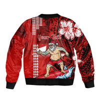 Personalised Hawaii Christmas Bomber Jacket Mele Kalikimaka Surfing Santa Claus LT14 - Polynesian Pride