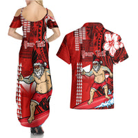 Personalised Hawaii Christmas Couples Matching Summer Maxi Dress and Hawaiian Shirt Mele Kalikimaka Surfing Santa Claus LT14 - Polynesian Pride