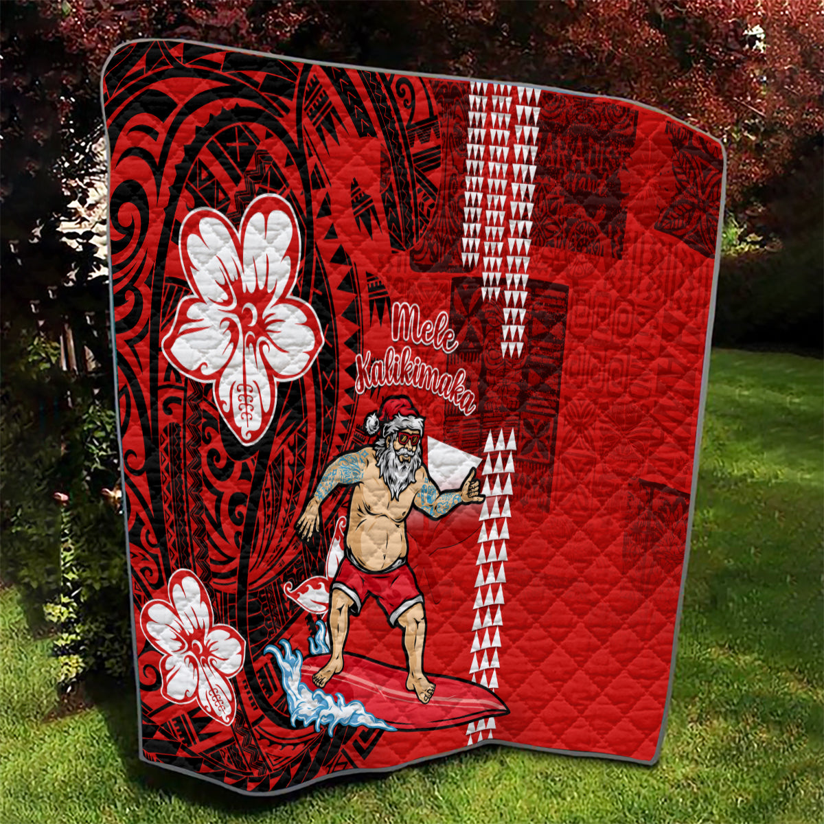 Personalised Hawaii Christmas Quilt Mele Kalikimaka Surfing Santa Claus LT14 - Polynesian Pride